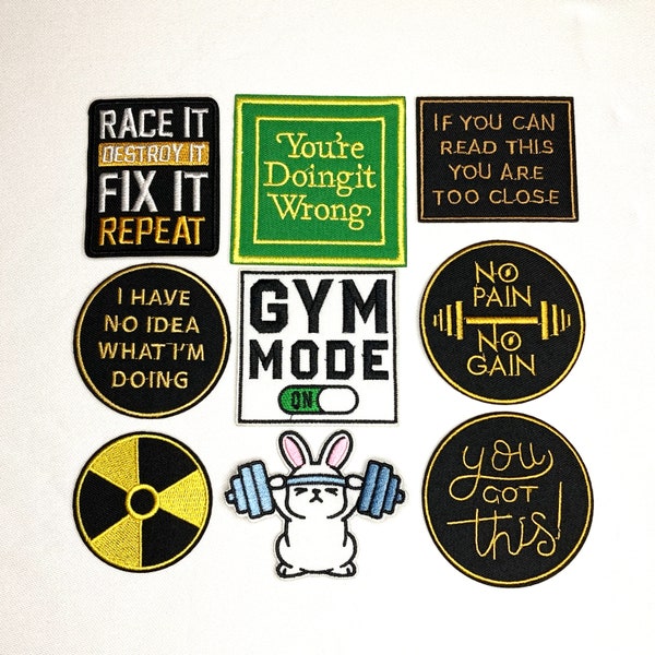 Fun Gym Fitness Race Patches. Embroidered Iron on / Sew on. Craft Patch Badge Applique Jeans Bags Clothes Repair
