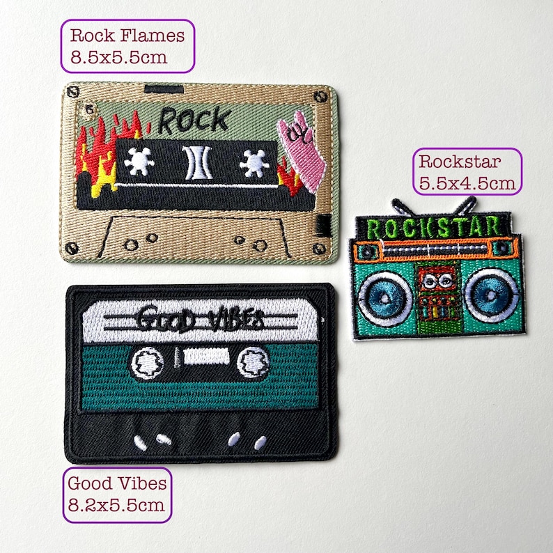 Retro Patches - Vintage, 80's, Mix Tape, Video, Cassette, Headphones, Old school, Embroidered Sew on / Iron on, Jeans Bags Clothes, badge image 5