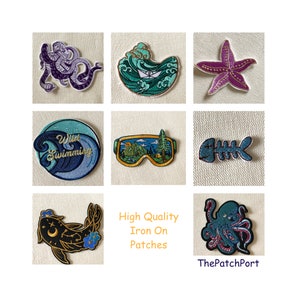 Iron On Patches, Sea, Swimming, Cold Water, Wild, Octopus,Fish, Sew on Ocean Nature Patch Badge Appliqué Jeans Bags Clothes Transfer