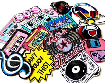 Toppe retrò - Vintage, anni '80, Mixtape, Video, Cassette, Cuffie, Vecchia scuola, Ricamate da cucire/stirare, Jeans, Borse, Vestiti, Distintivo