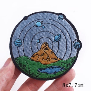 Round Popular Patches 23 DESIGNS To Choose From. Embroidered Sew on / Iron on Biker Nature Space Patch Badge Applique Jeans Bags Clothes W- Mountain Planets