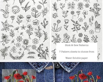 A5 Size Daisy Floral Stick & Stitch Patterns, Alphabet . embroidery pattern, Solvy water soluble stabiliser