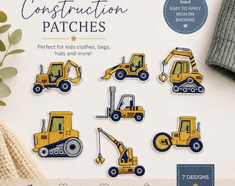 Construction Iron On/sew on Embroidered Patches, kids, digger, crane, roller, children, Badge Applique Jeans Bags Clothes Transfer
