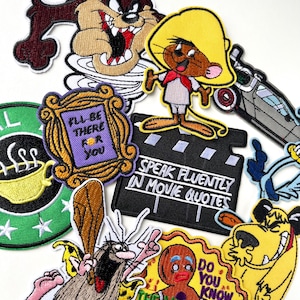 Retro Patches - Vintage, 80er, 90er, Filme, TV, Cartoon, Video, Kassette, Kopfhörer, Oldschool, bestickt aufnähen / aufbügeln,