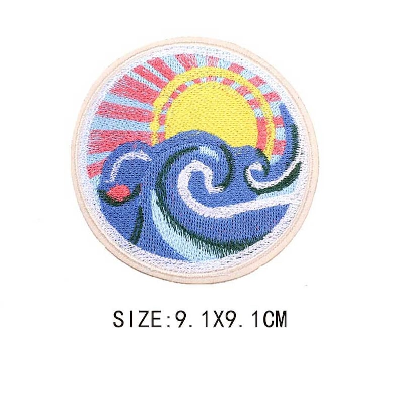 Popular Patches traveller, camper, wild, Embroidered Sew on / Iron on Biker Nature Space Patch Badge Applique Jeans Bags Clothes Transfer H- Sun Ray waves