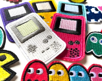 Écussons de jeu rétro - vintage, années 80, arcade, gameboy, console, pixels, brodés à coudre/repasser sur des sacs en jean transfert de vêtements, badge