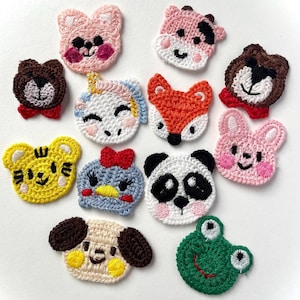 Animais de crochê em algodão: raposa, vaca, tigre, apliques, artesanato, decoração, tricô, vestuário, patches, acessórios, bordado.