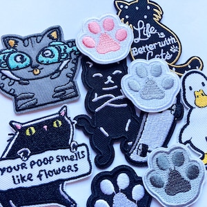 Cute Cat Patches, Duck, Paw PrintPositivity, Embroidered Sew on / Iron on Biker Patch Badge Appliqué Jeans Bags Clothes Transfer