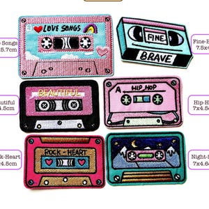 Retro Patches - Vintage, 80's, Mix Tape, Video, Cassette, Headphones, Old school, Embroidered Sew on / Iron on, Jeans Bags Clothes, badge image 4