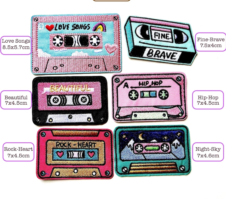Retro Patches - Vintage, 80's, Mix Tape, Video, Cassette, Headphones, Old school, Embroidered Sew on / Iron on, Jeans Bags Clothes, badge image 4