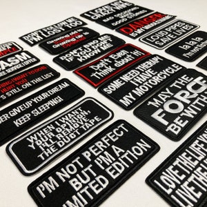 Popular Patches - Funny, Sayings, Embroidered Sew on / Iron on Biker Nature Attitude Patch Badge Applique Jeans Bags Clothes Transfer