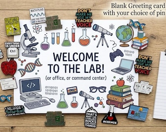 Nerd Science Greeting Card and enamel Pin,  Geeky Gift Card, Blank Science A6 Card , Programmer Tech Gift, Co-worker gift, Teacher Gift