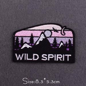 Popular Patches traveller, camper, wild, Embroidered Sew on / Iron on Biker Nature Space Patch Badge Applique Jeans Bags Clothes Transfer D- Wild Spirit