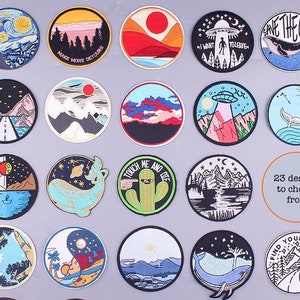 Round Popular Patches 23 DESIGNS To Choose From. Embroidered Sew on / Iron on Biker Nature Space Patch Badge Applique Jeans Bags Clothes image 1