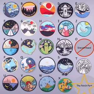 Round Popular Patches 23 DESIGNS To Choose From. Embroidered Sew on / Iron on Biker Nature Space Patch Badge Applique Jeans Bags Clothes zdjęcie 2