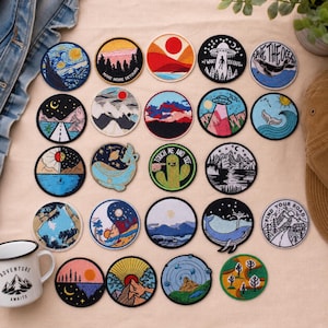 Embroidered Iron On Patch, Nature Space Appliqué, Jacket Backpack DIY Clothing Repair