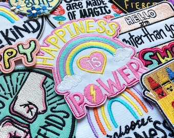 Cute Funny Iron On Patches - Happiness, Love, Friendship, Friends, Embroidered Sew on / Iron on Jeans Bags Clothes Transfer, badge