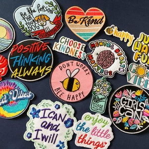 Patchs rigolos mignons, positivité, rétro, brodés à coudre/repasser patch motard badge appliqué jeans sacs vêtements transfert