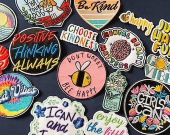 Cute Funny Patches, Positivity, Retro, Embroidered Sew on / Iron on Biker Patch Badge Appliqué Jeans Bags Clothes Transfer