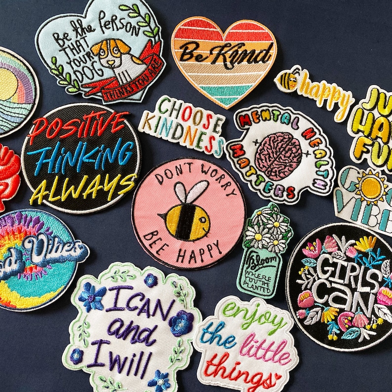 Cute Funny Patches, Positivity, Retro, Embroidered Sew on / Iron on Biker Patch Badge Appliqué Jeans Bags Clothes Transfer zdjęcie 1
