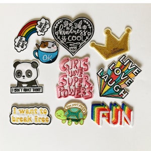 Écussons rigolos mignons, livres, positivité, rétro, brodés À coudre/Repasser Motard Nature Patch Badge Appliqués Jeans Sacs Vêtements Transfert