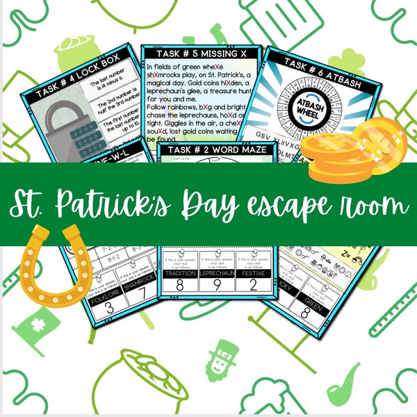 St. Patrick's Day Escape Room, Kids St. Patrick's Day game, Escape Room Kit, Instant Download, Holiday Escape Room, Kids No Prep Escape Room