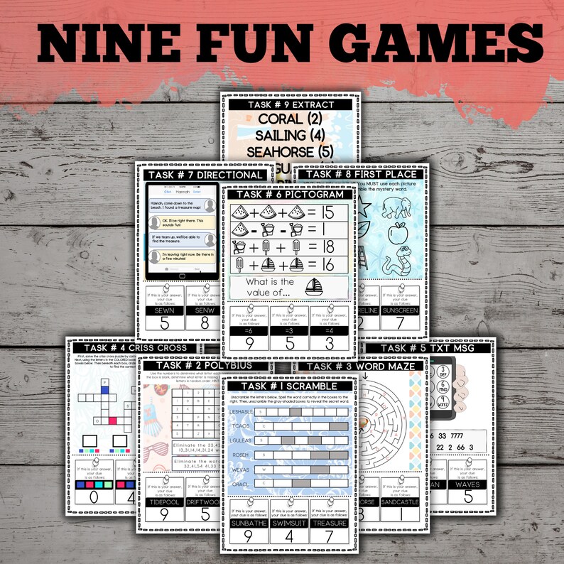 Printable Beach Adventure Escape Room Kit, Kids Family Game (instant