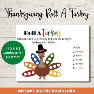 Thanksgiving Roll A Turkey, Thanksgiving Games for Kids, Thanksgiving Game, Printable Thanksgiving Activity, Thanksgiving Games for Families