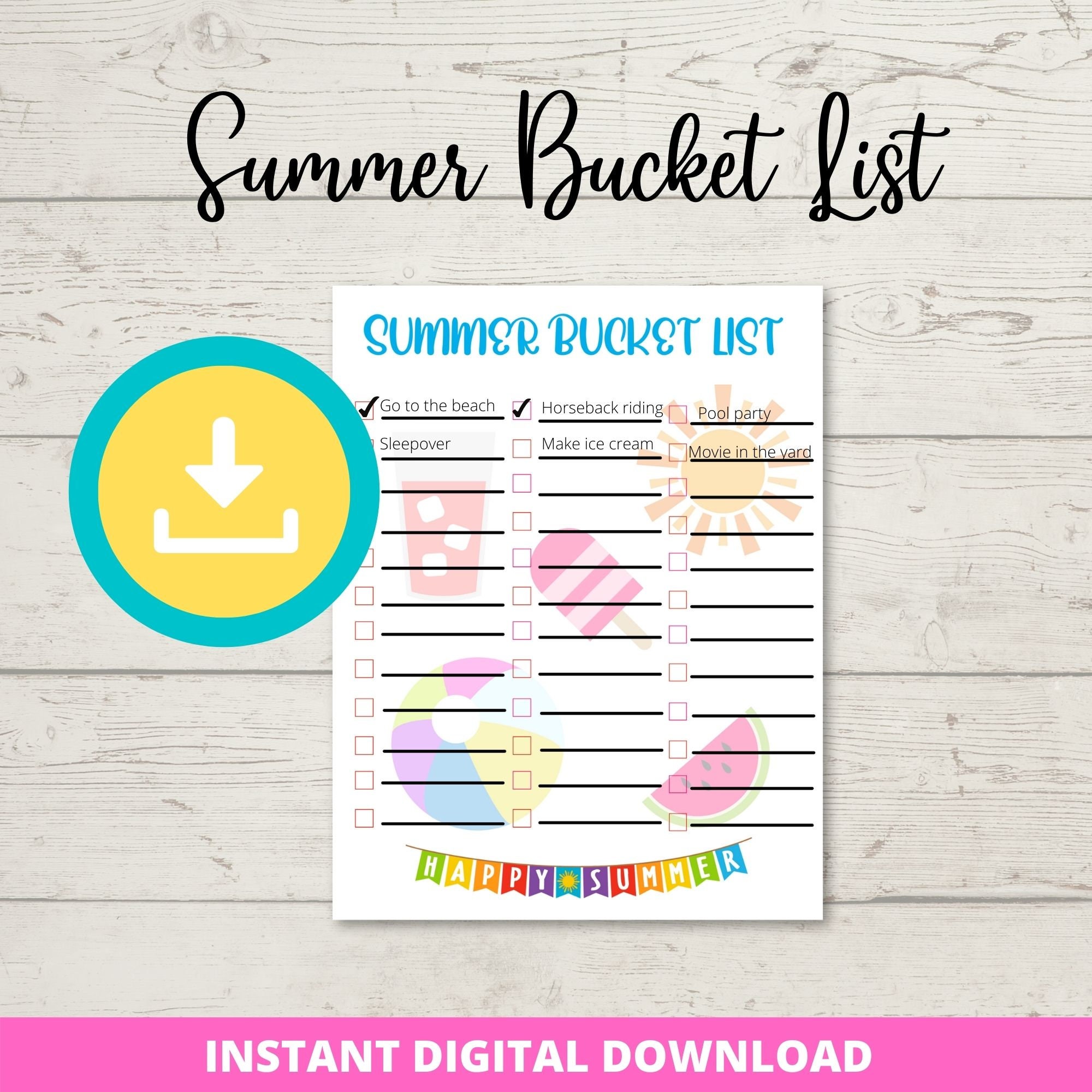 Printable Blank Summer Bucket List - Etsy