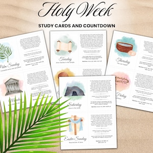 Holy Week study cards, countdown, Christian Easter Advent, Holy Week printable, Easter story devotional, journal prompts, Bible study