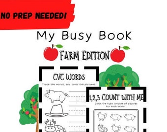 My busy workbook, worksheets, farm, kinder, preschool, printable, teacher