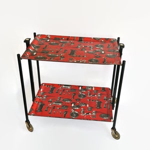 Midcentury modern 70s folding coffee table | Vintage large serving bar cart or mcm tea trolley