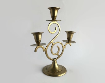Vintage taper candle holder brass candelabra | Christmas mid century modern candlestick table centerpiece
