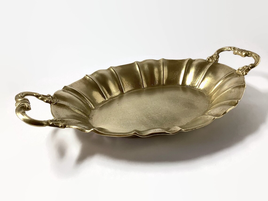Vintage 1970s bronze serving tray Vanity bronze oval tray Etsy