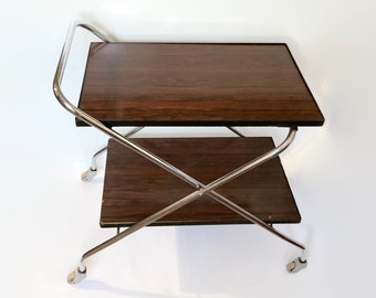 Midcentury modern 70s folding coffee table | Vintage large serving bar cart or mcm tea trolley