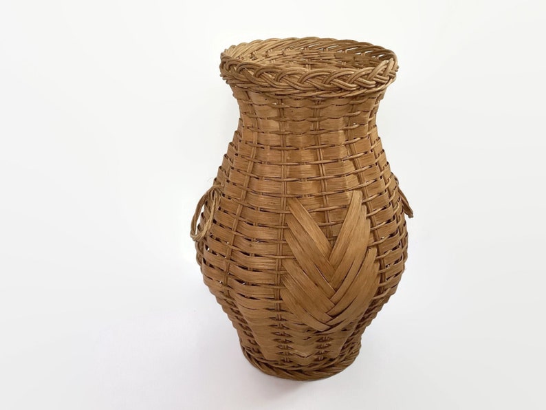 Vintage Large Tall Floor Vase From Yellow Woven Wicker Rattan Etsy