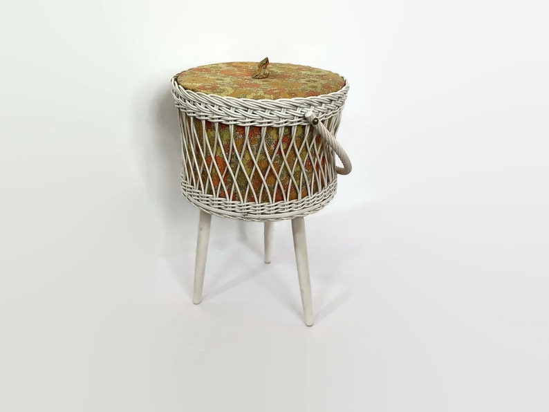 Vintage Wooden and Fabric Sewing Box With Lid for Storage of Sewing and