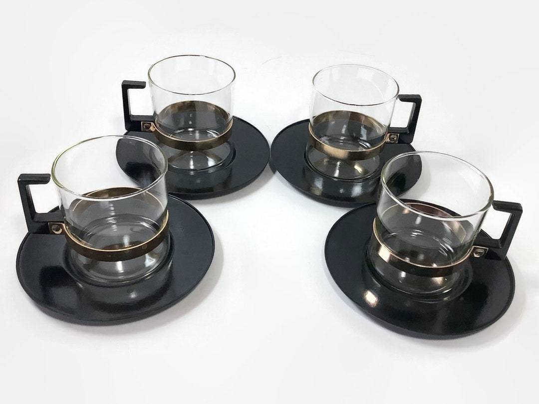 Vintage Glassware Turkish Tea Set With Aluminum Holders and Plastic