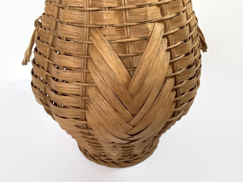 Vintage Large Tall Floor Vase From Yellow Woven Wicker Rattan Etsy