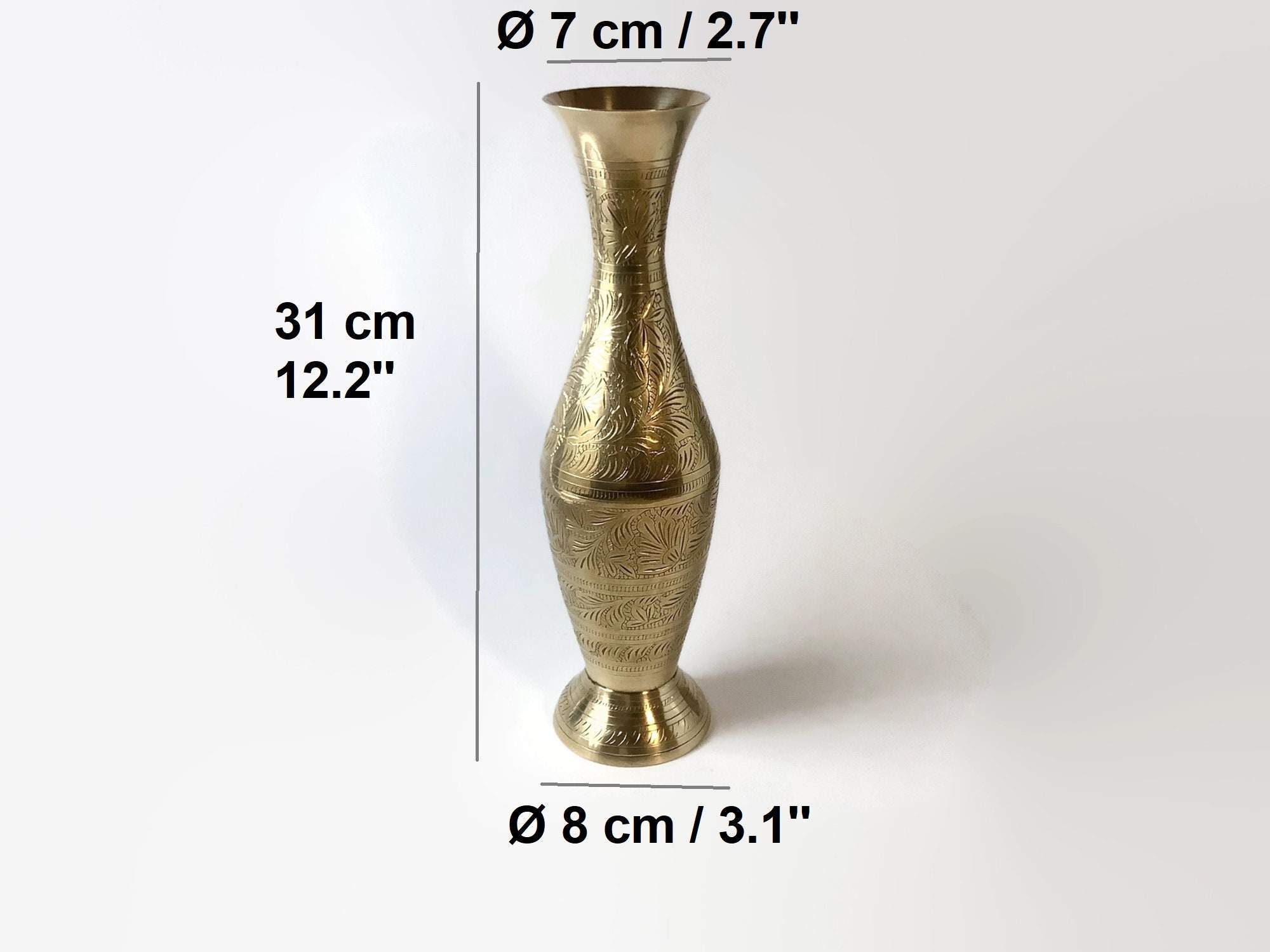 Antique Indian Brass Bud Vase for Flowers Tall Vase Etched Etsy