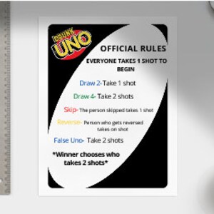 Drunk UNO Official Rules Digital Download-PDF, SVG