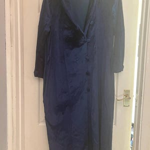 True vintage &#39;DUSTER&#39; COAT Victorian or 1970s peacock blue long BEAUTIFUL rare wrap steampunk Victoriana
