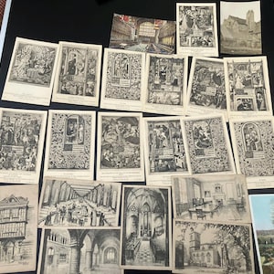 Lote de 22 cartões postais religiosos vintage do Livro de Horas, árvore de hospital do cristianismo, década de 1930