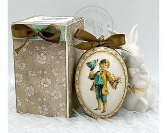 Plastic Easter Egg Decorated with the Decoupage Method, Easter Decorations