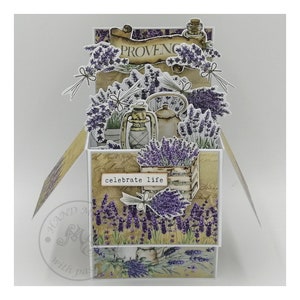 Carte boîte pop-up lavande, carte de voeux, carte d'anniversaire, carte de fête des mères, carte d'anniversaire