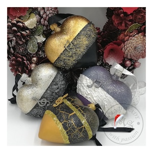 Christmas Baubles, Christmas Balls, Christmas Tree Decorations, Set of Heart-Shaped Christmas Ornaments