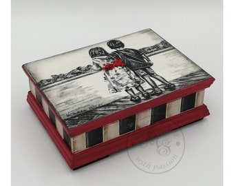 Boîte en bois romantique de style rétro, boîte à bijoux et boîte de rangement