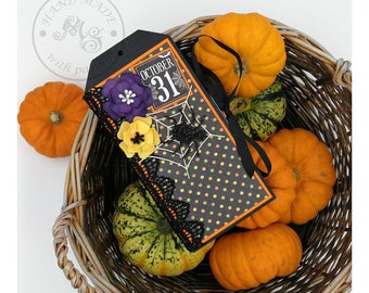 Halloween Photo Album, Mini Halloween Photo Album, Mini Halloween Scrapbook, Tag-Shaped Halloween Album