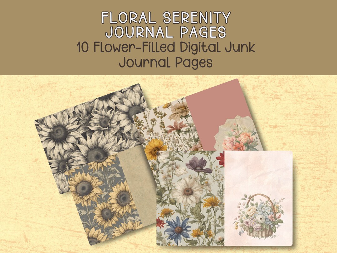 Flower-themed Digital Junk Journal Pages Printable Junk Journal Sheets ...