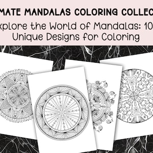 100 Mandalas Collection - Mandala Coloring Book for Adults - Digital Download - Stress Relief & Mindfulness Floral Paisley Circular Mandalas